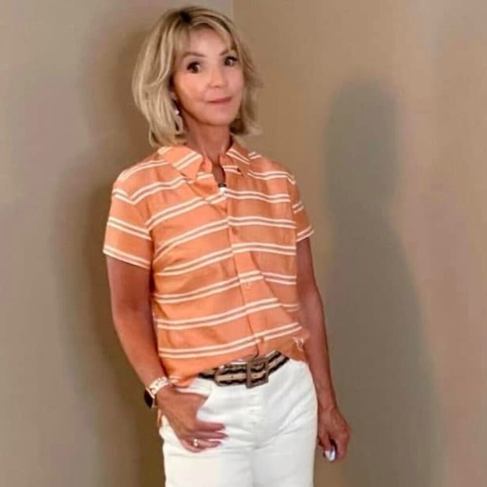 Cabi 6511 Camp Shirt Sherbert Orange Stripe Spring 2025 Medium NWT